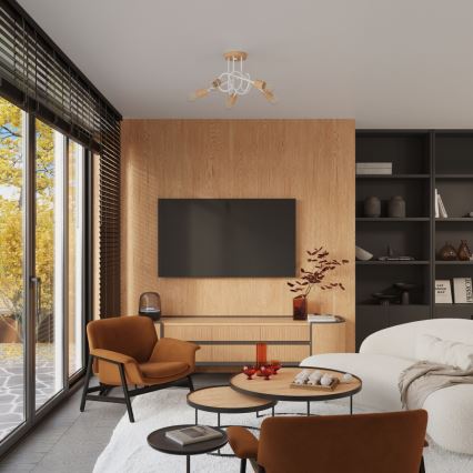 Candeeiro integrado EMBER 5xE27/15W/230V branco/bege/faia