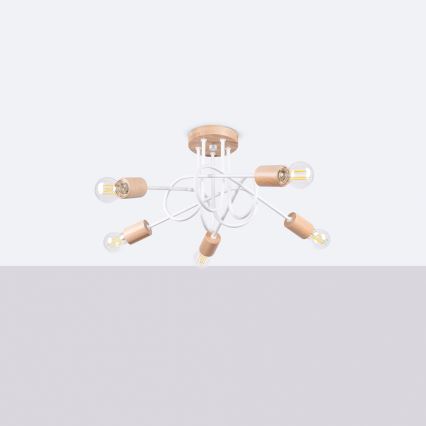 Candeeiro integrado EMBER 5xE27/15W/230V branco/bege/faia