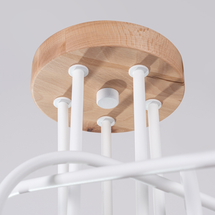 Candeeiro integrado EMBER 5xE27/15W/230V branco/bege/faia