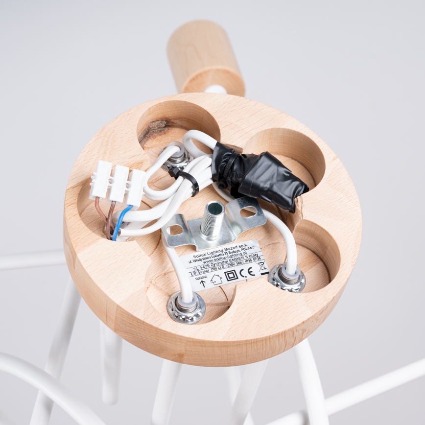 Candeeiro integrado EMBER 5xE27/15W/230V branco/bege/faia