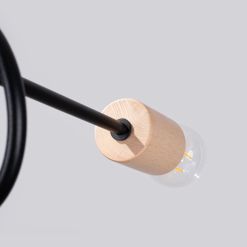 Candeeiro integrado EMBER 5xE27/15W/230V preto/bege/faia