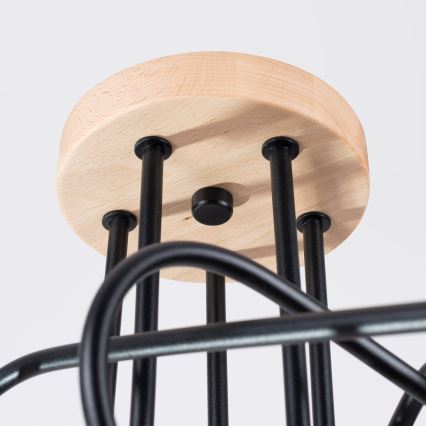 Candeeiro integrado EMBER 5xE27/15W/230V preto/bege/faia