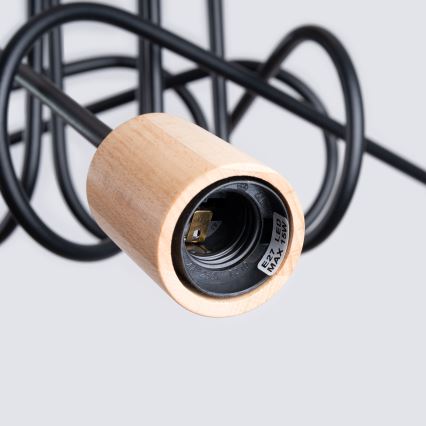 Candeeiro integrado EMBER 5xE27/15W/230V preto/bege/faia