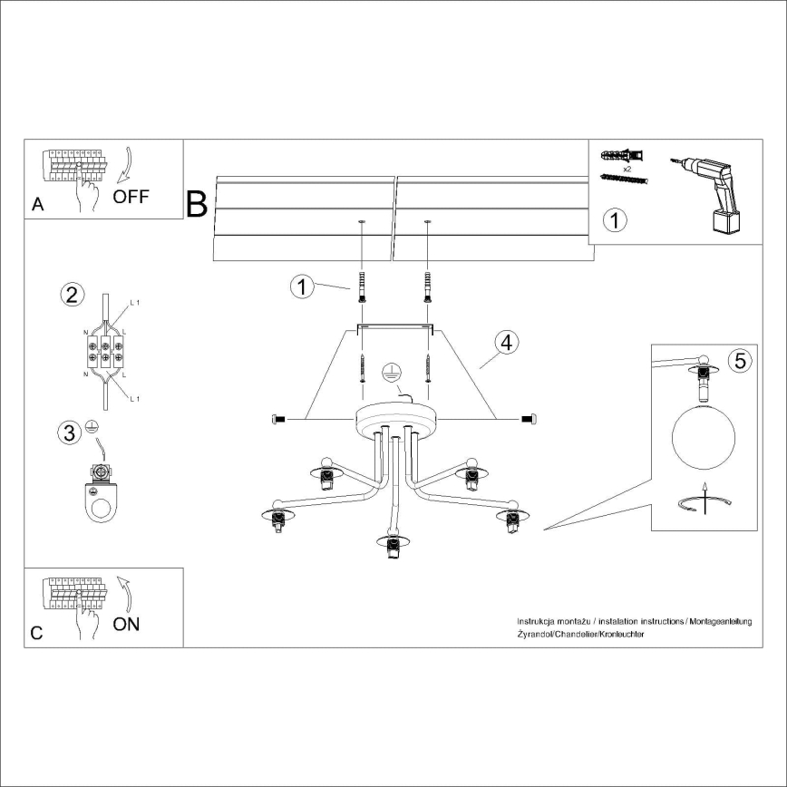 Candeeiro suspenso ASTRAL 5xG9/8W/230V preto