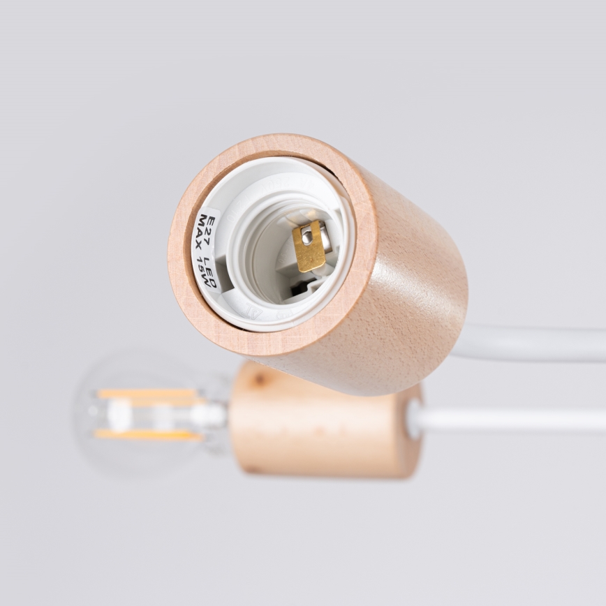 Candeeiro integrado TIMBO 6xE27/15W/230V branco/bege/faia