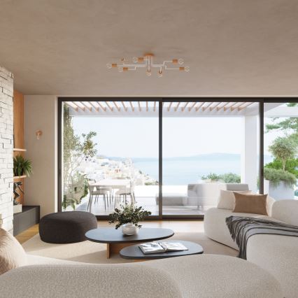 Candeeiro integrado TIMBO 8xE27/15W/230V branco/bege/faia