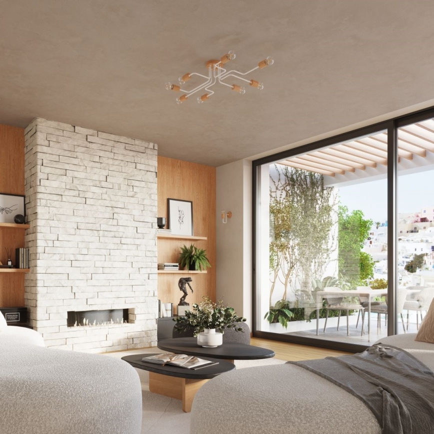 Candeeiro integrado TIMBO 8xE27/15W/230V branco/bege/faia