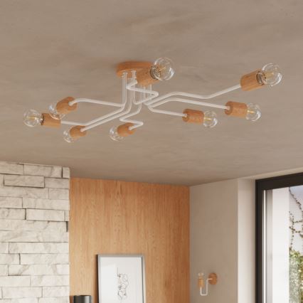 Candeeiro integrado TIMBO 8xE27/15W/230V branco/bege/faia