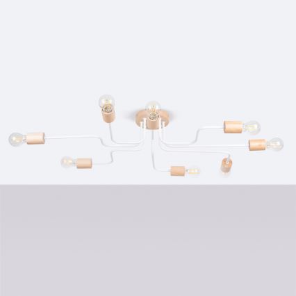 Candeeiro integrado TIMBO 8xE27/15W/230V branco/bege/faia