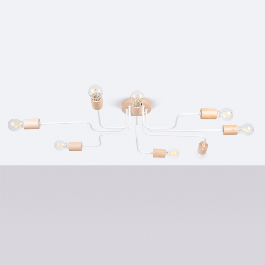 Candeeiro integrado TIMBO 8xE27/15W/230V branco/bege/faia