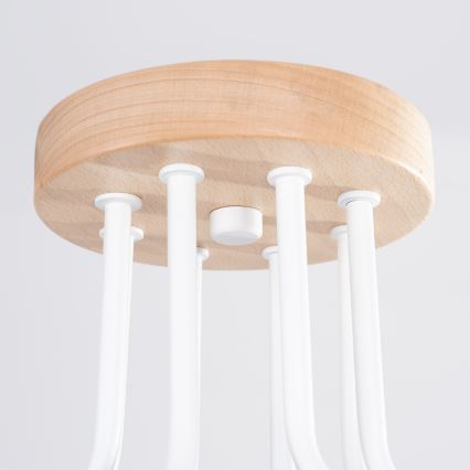 Candeeiro integrado TIMBO 8xE27/15W/230V branco/bege/faia