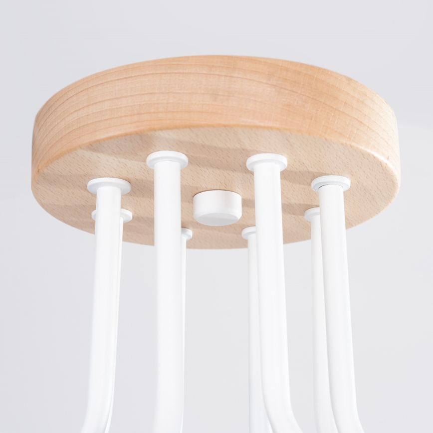 Candeeiro integrado TIMBO 8xE27/15W/230V branco/bege/faia