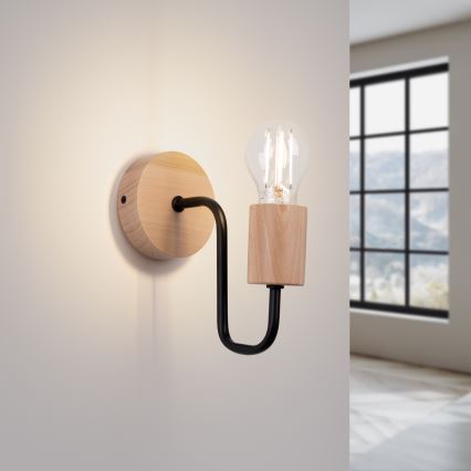 Candeeiro de parede TIMBO 1xE27/15W/230V preto/bege/faia