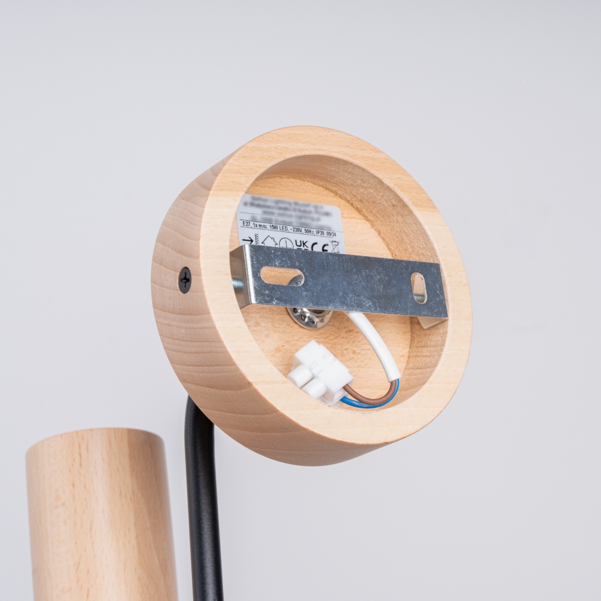 Candeeiro de parede TIMBO 1xE27/15W/230V preto/bege/faia