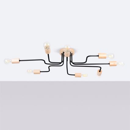 Candeeiro integrado TIMBO 8xE27/15W/230V preto/bege/faia