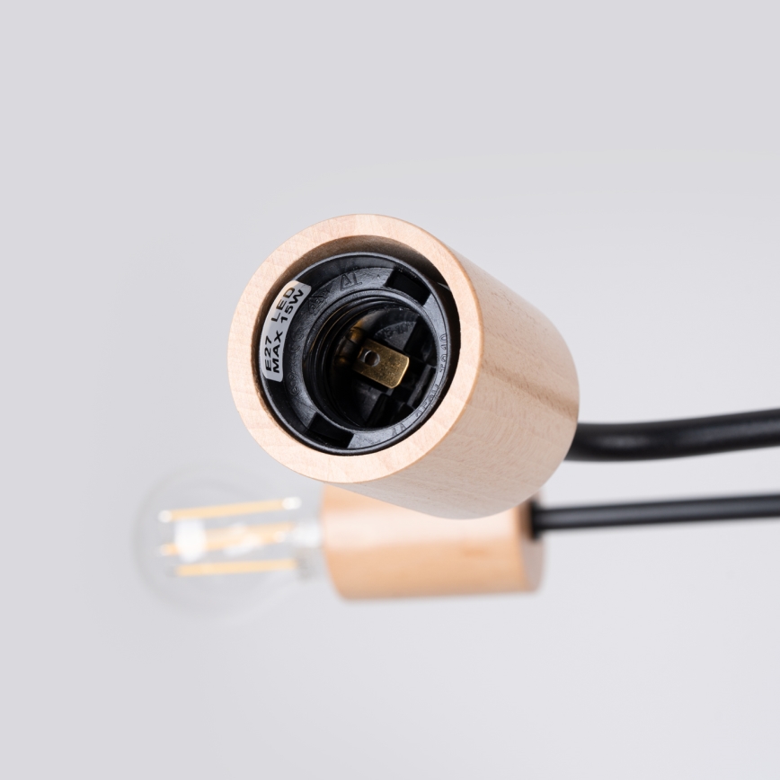 Candeeiro integrado TIMBO 8xE27/15W/230V preto/bege/faia