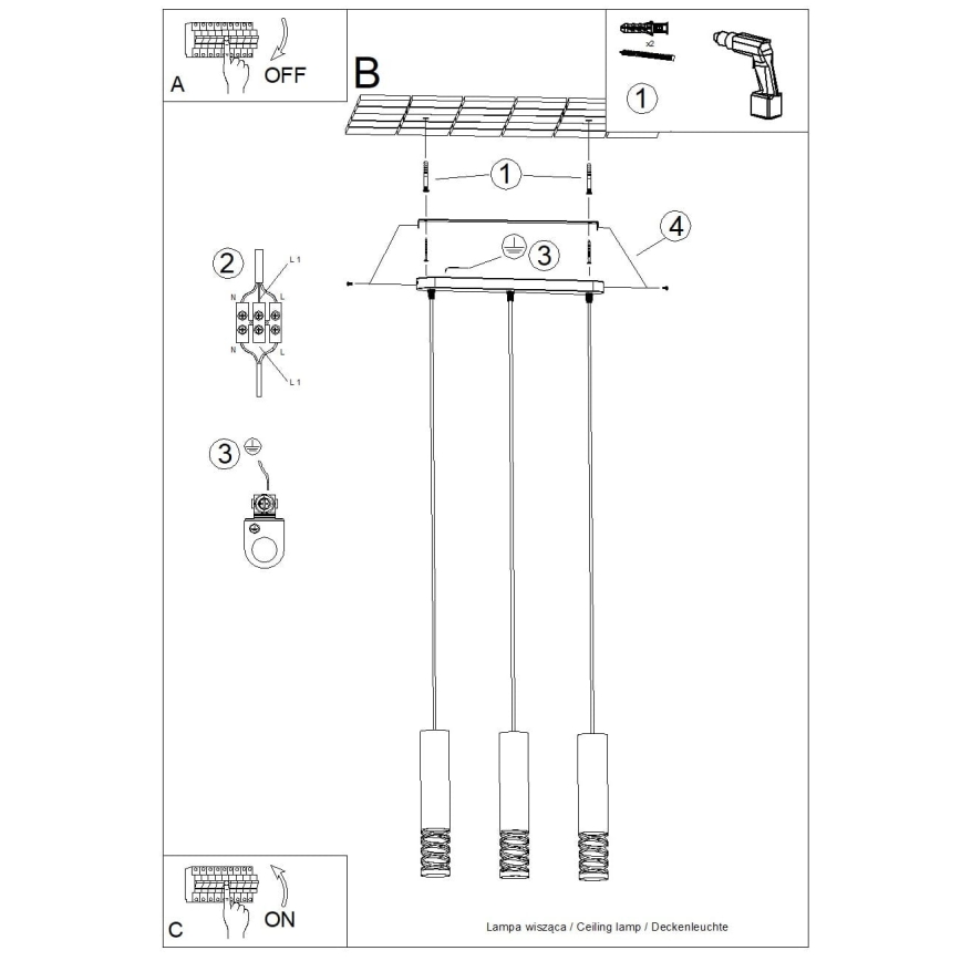 Candeeiro suspenso LAMI 3xGU10/10W/230V branco