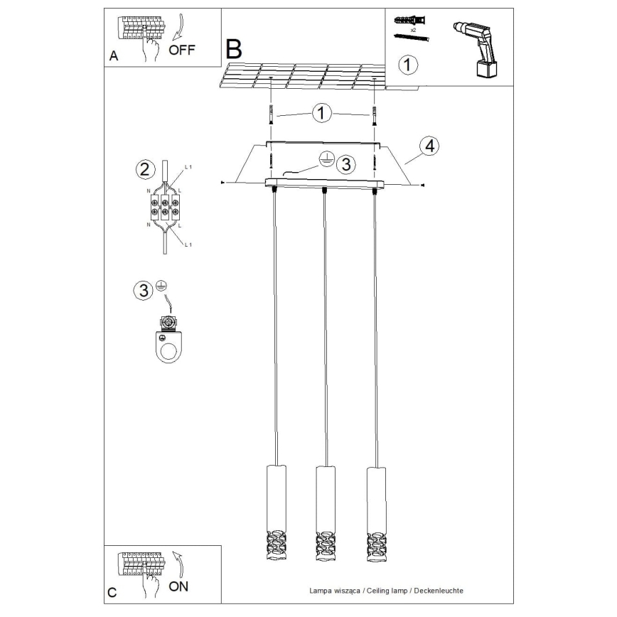 Candeeiro suspenso LIRO 3xGU10/10W/230V branco