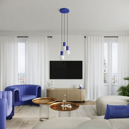 Candeeiro suspenso HALO 3xG9/8W/230V diâmetro 25 cm azul