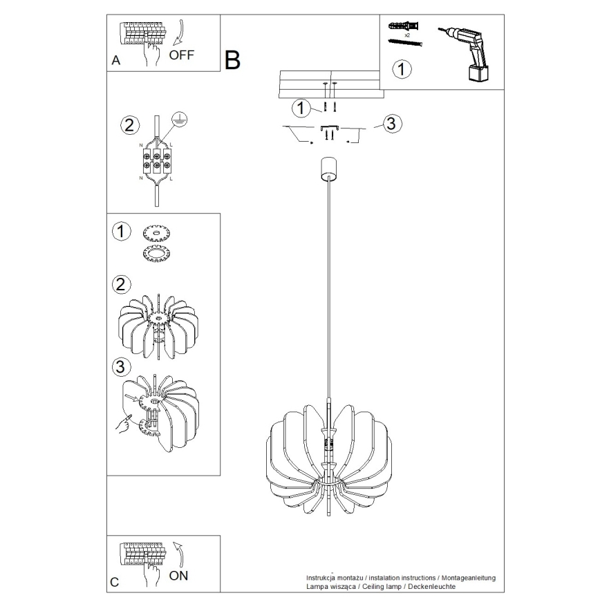 Lustre suspenso em cabo MULA 1xE27/15W/230V Ø 45 cm creme