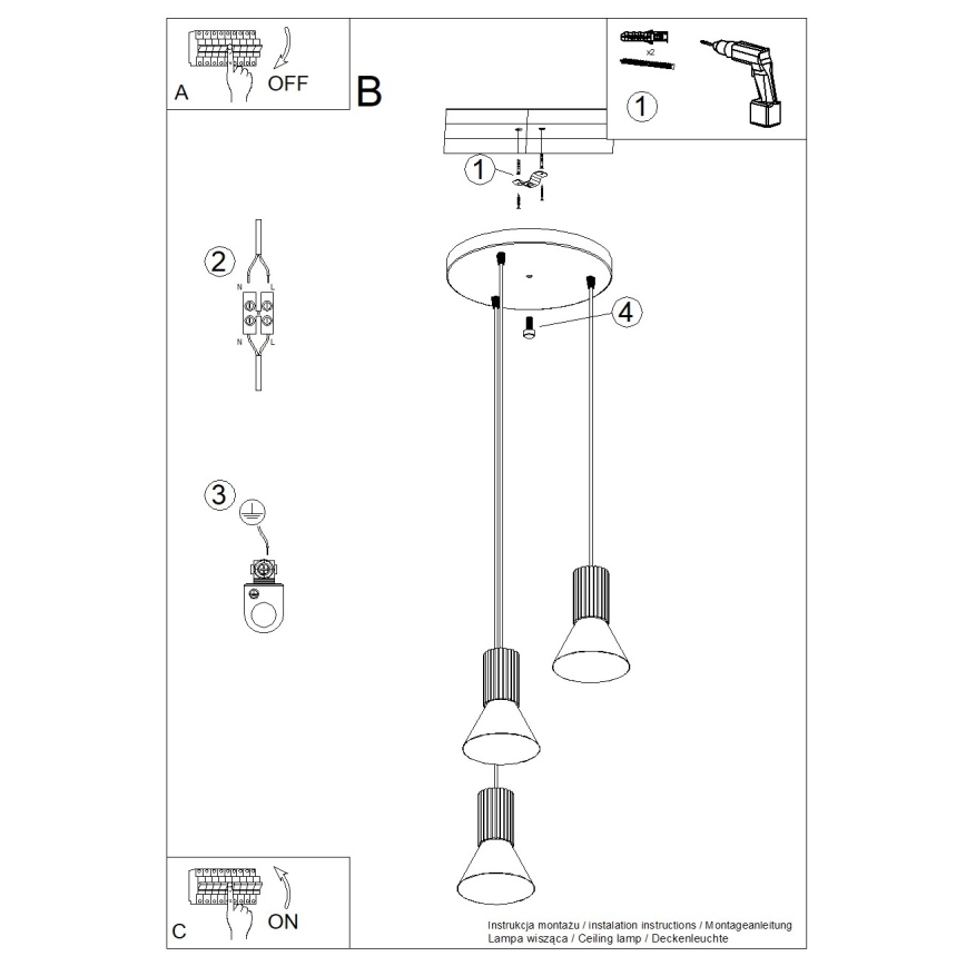 Lustre suspenso por cabo ESTRIA 3xE14/10W/230V Ø 30 cm creme