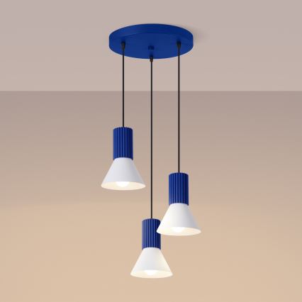 Lustre suspenso por cabo ESTRIA, 3xE14/10W/230V, diâmetro 30 cm, azul