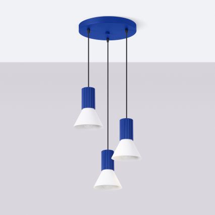 Lustre suspenso por cabo ESTRIA, 3xE14/10W/230V, diâmetro 30 cm, azul