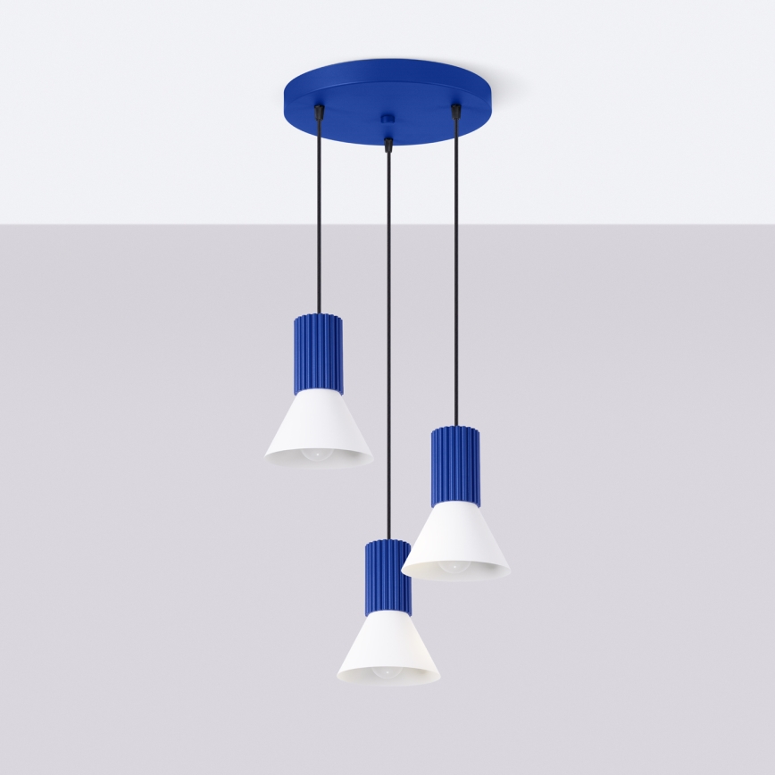 Lustre suspenso por cabo ESTRIA, 3xE14/10W/230V, diâmetro 30 cm, azul