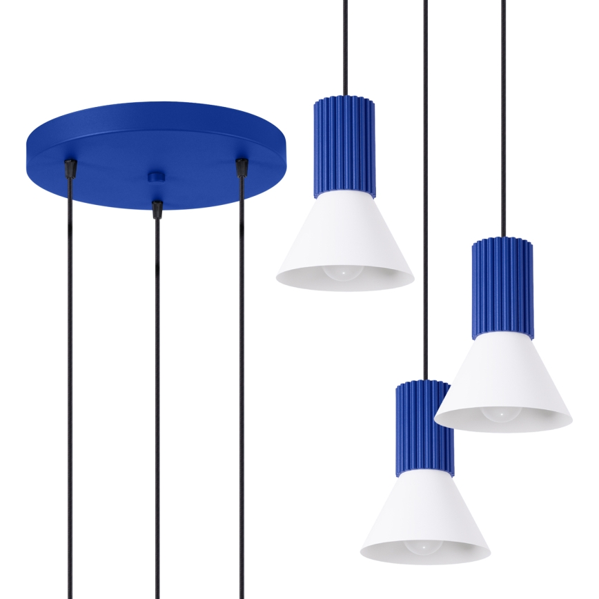 Lustre suspenso por cabo ESTRIA, 3xE14/10W/230V, diâmetro 30 cm, azul