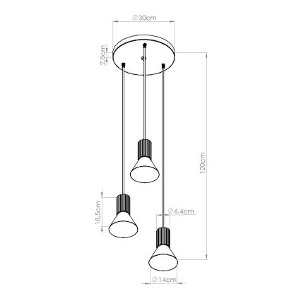 Lustre suspenso por cabo ESTRIA, 3xE14/10W/230V, diâmetro 30 cm, azul