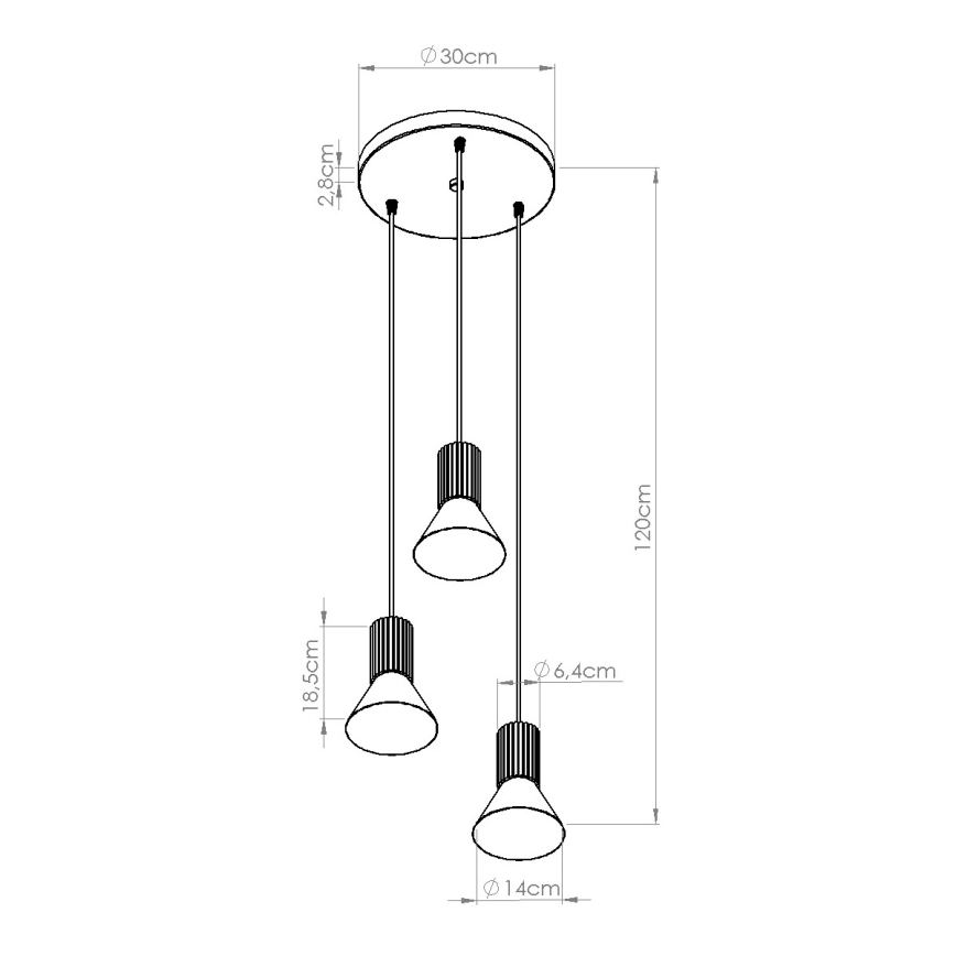 Lustre suspenso por cabo ESTRIA, 3xE14/10W/230V, diâmetro 30 cm, azul