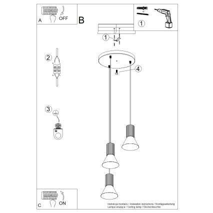 Lustre suspenso por cabo ESTRIA, 3xE14/10W/230V, diâmetro 30 cm, azul