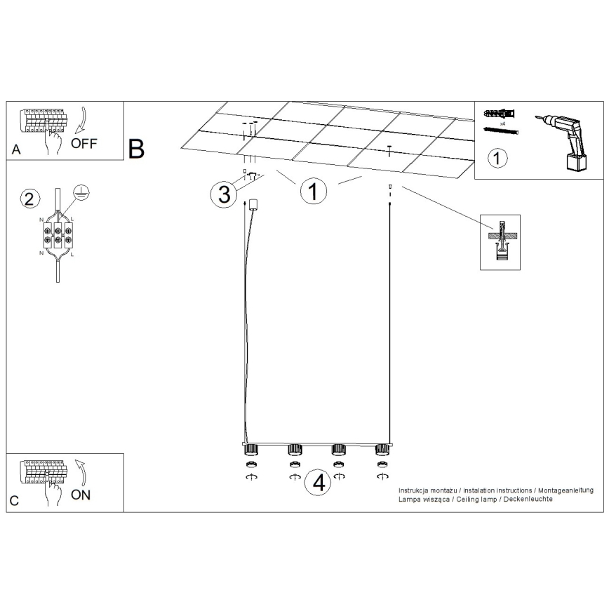 Candeeiro suspenso AURA com cabo 4xGX53/10W/230V, preto
