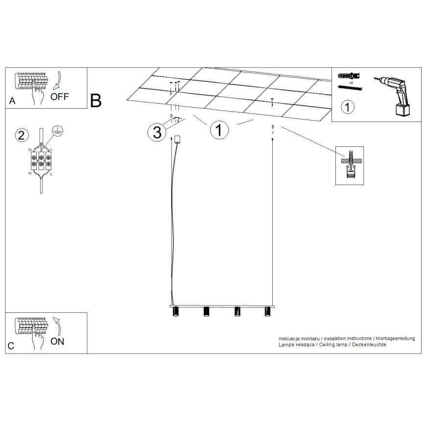 Lustre suspenso por cabo KARBON 4xGU10/10W/230V, cor creme