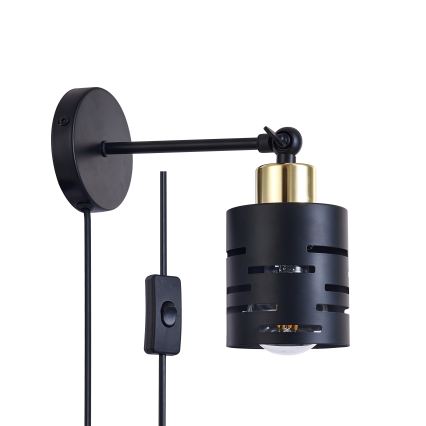 Spot de parede com interruptor ELEN 1xE27/35W/230V preto/dourado