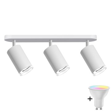 Spot embutido para casa de banho LED RGBW dimerizável TURYN 3xGU10/4,8W/230V 3000K IP44 branco + comando remoto