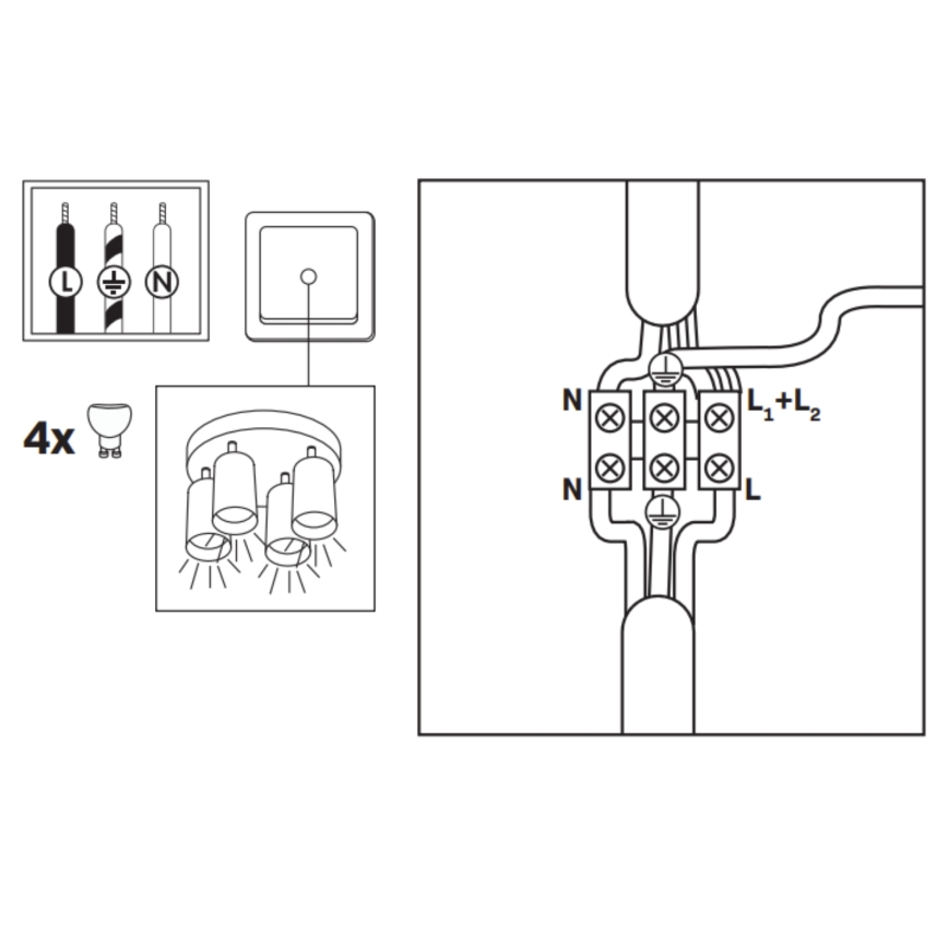 Luminária de focos regulável LED RGBW para casa de banho TURYN 4xGU10/6,5W/230V 2700-6500K Wi-Fi IP44 preta
