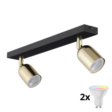 Spot LED RGBW dimerizável TOP 2xGU10/6,5W/230V 2700-6500K preto/dourado