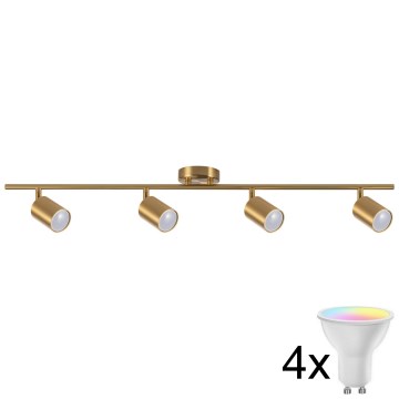 Spot LED RGBW regulável GOLDI 4xGU10/4,8W/230V 3000K dourado + comando remoto