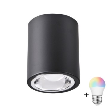 Spot LED RGBW regulável JUPITER 1xE27/6,5W/230V 2700-6500K Wi-Fi Ø 9,8 cm preto