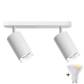 Spot LED RGBW regulável para casa de banho TURYN 2x GU10/4,8W/230V 3000K IP44 branco + controlo remoto