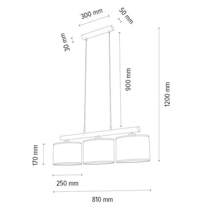 Lustre suspenso por cabo MERCEDES 3xE27/40W/230V castanho/carvalho