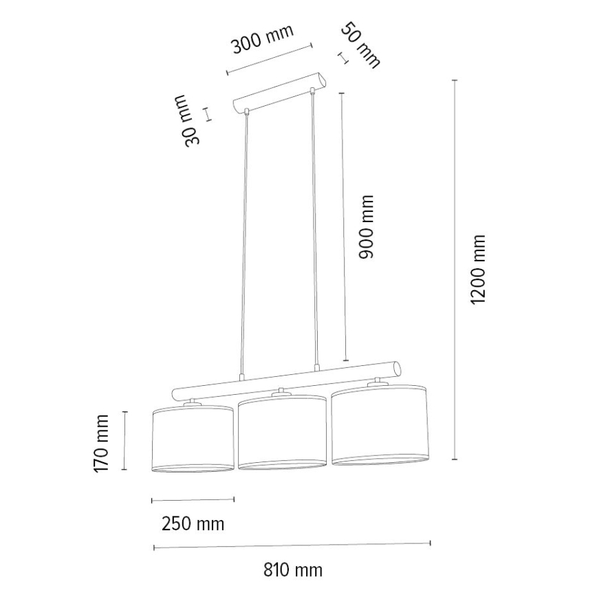 Lustre suspenso por cabo MERCEDES 3xE27/40W/230V castanho/carvalho