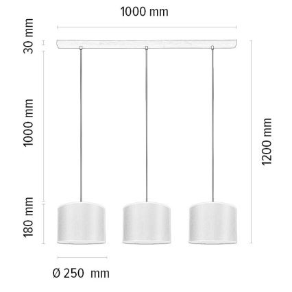 Lustre suspenso em cabo BENITA 3xE27/40W/230V creme/carvalho