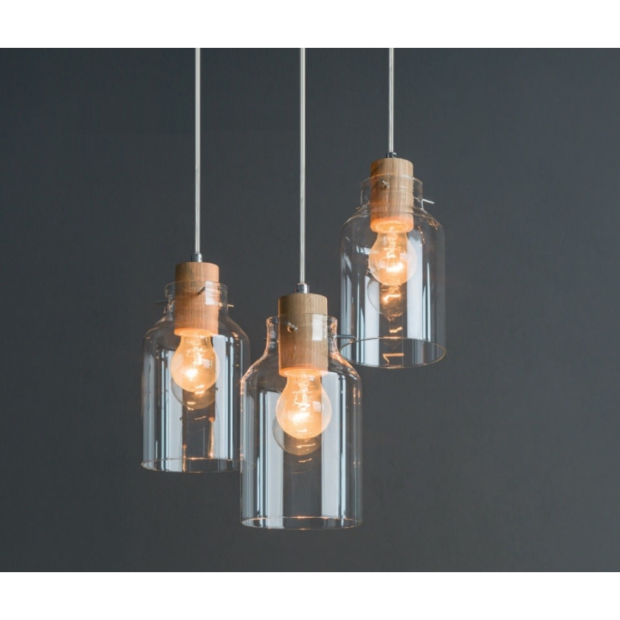 Candeeiro suspenso ALESSANDRO 3xE27/60W/230V carvalho
