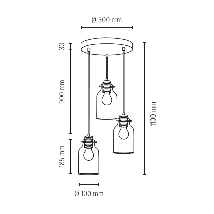 Candeeiro suspenso ALESSANDRO 3xE27/60W/230V carvalho