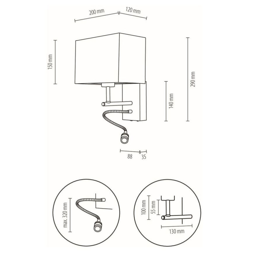 Candeeiro LED flexível BOHO 1xE27/25W + LED/1W/230V carvalho