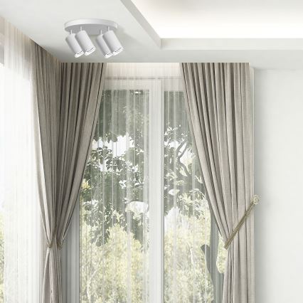 Foco de embutir LED RGBW regulável TURYN para casa de banho, 4x GU10/4,8W/230V, 3000K, IP44, branco + comando remoto