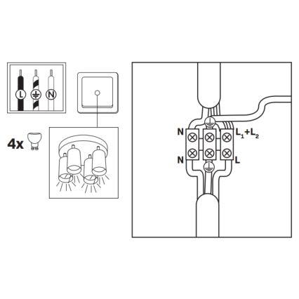 Foco de embutir LED RGBW regulável TURYN para casa de banho, 4x GU10/4,8W/230V, 3000K, IP44, branco + comando remoto