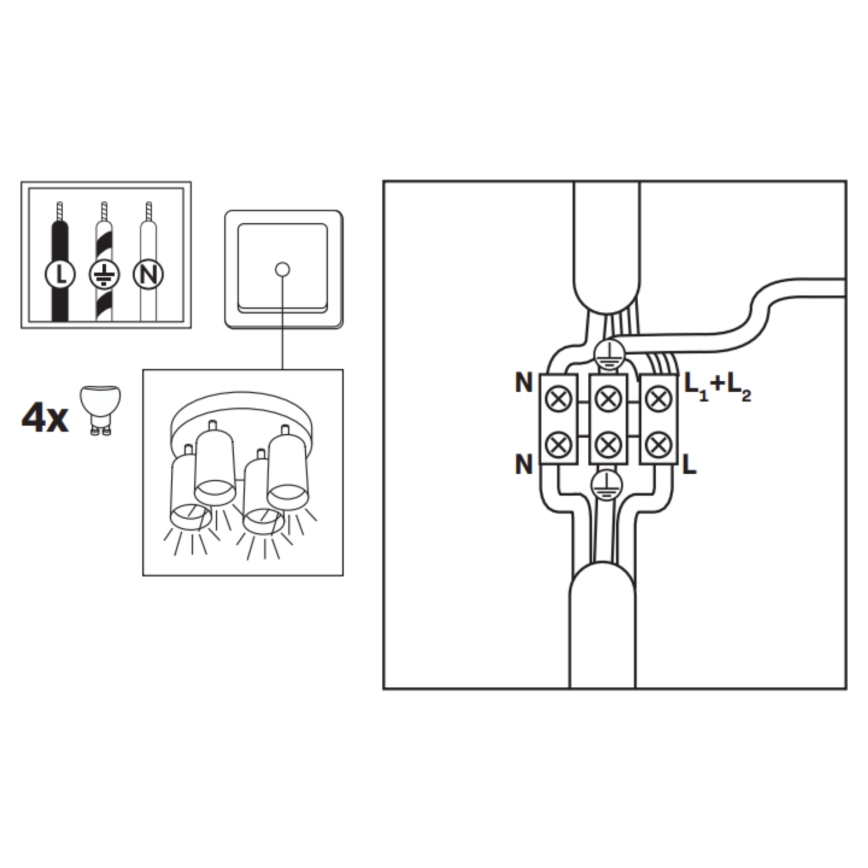 Foco de embutir LED RGBW regulável TURYN para casa de banho, 4x GU10/4,8W/230V, 3000K, IP44, branco + comando remoto